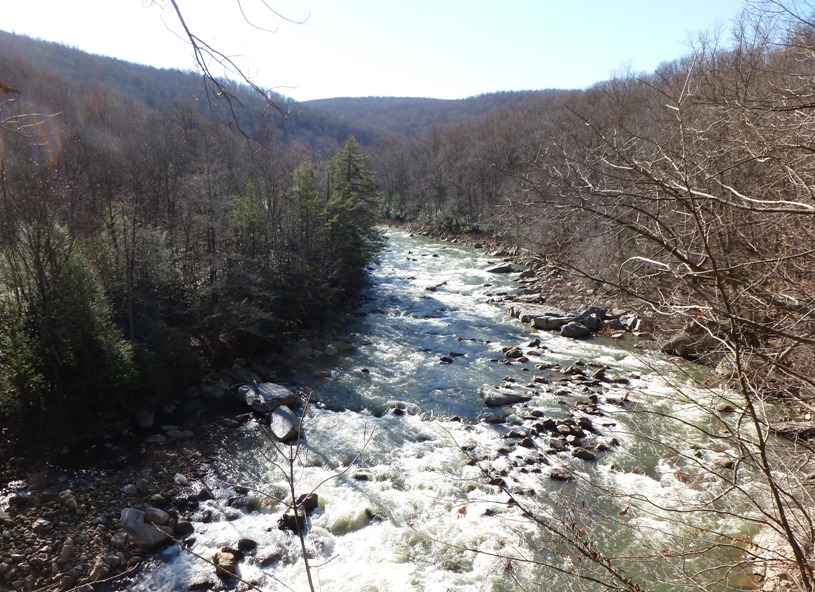 View looking down on whitewater of the North Branch of the Potomac River