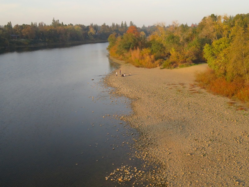 Looking upstream over the American River from the Harold Richey Memorial Bridge