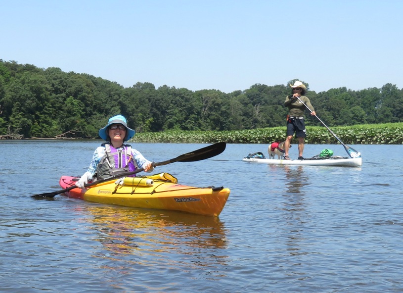 Vicky in her kayak with Daphne and me behind