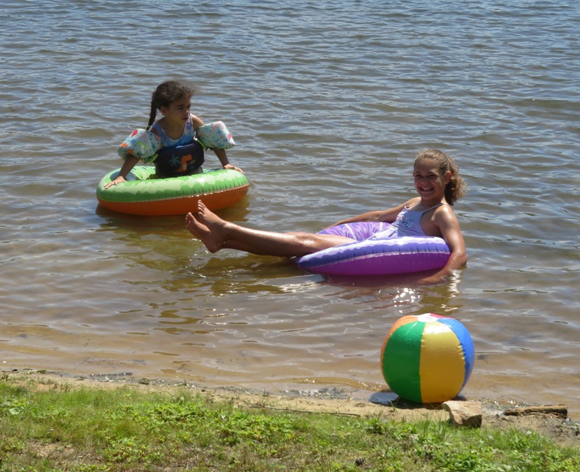 Two youngest girls in the water