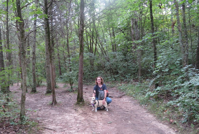 Norma and Daphne on the wooded trail