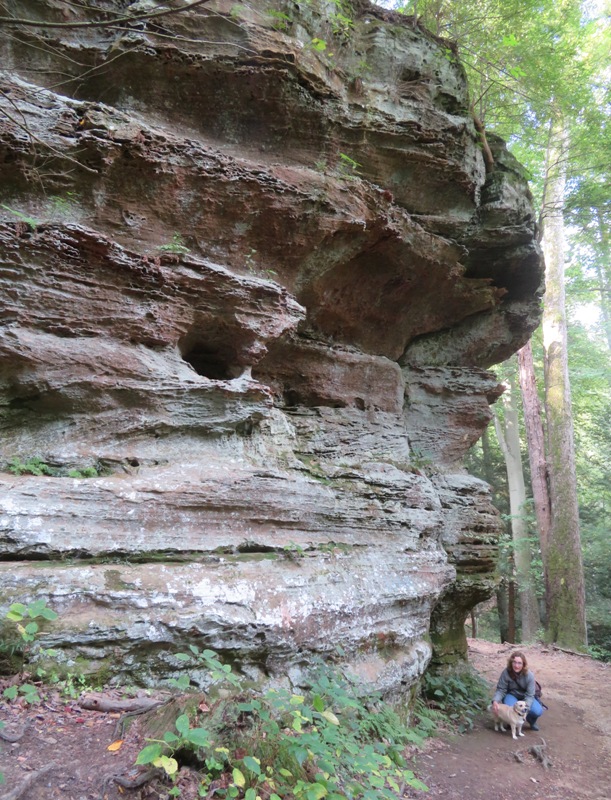 Norma and Daphne at the base of a vertical rock formation