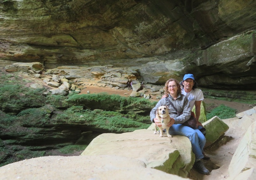 Daphne, Norma, and I on a rock with the cliffs behind