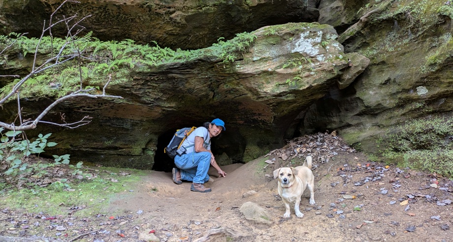 Daphne and I in front of entrance to tiny cave
