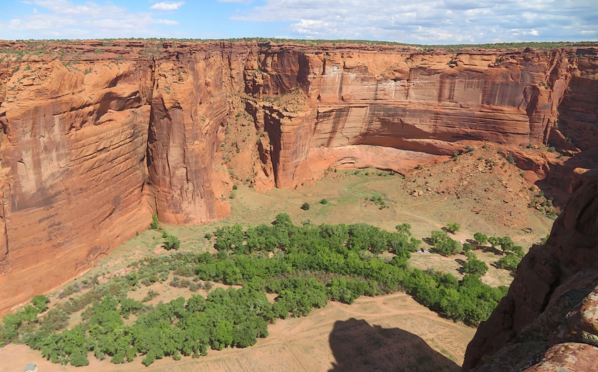 View of canyon with ruin in the distance