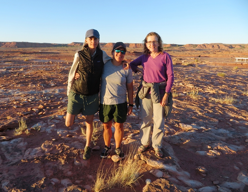 Carmen (standing on one leg), Robin, and Norma