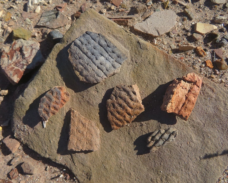 Six pieces of broken pottery with interesting textures