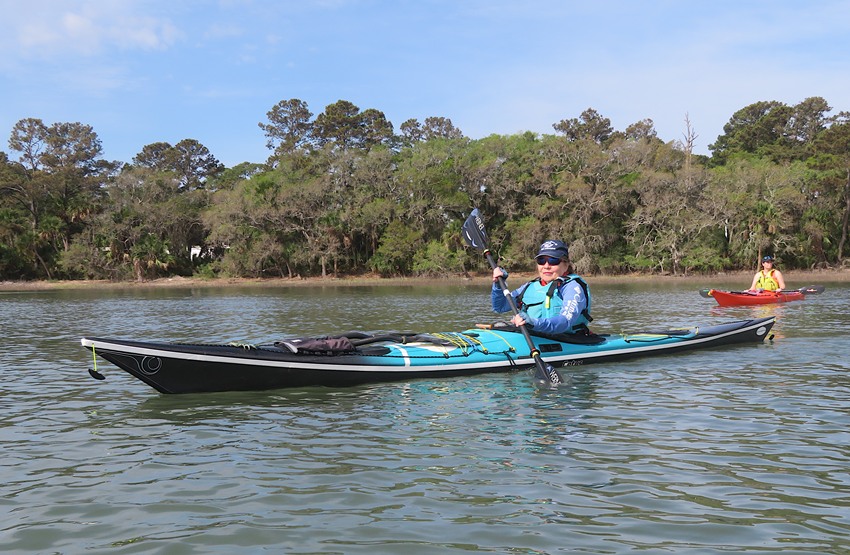 Linda in her kayak with Jessica behind