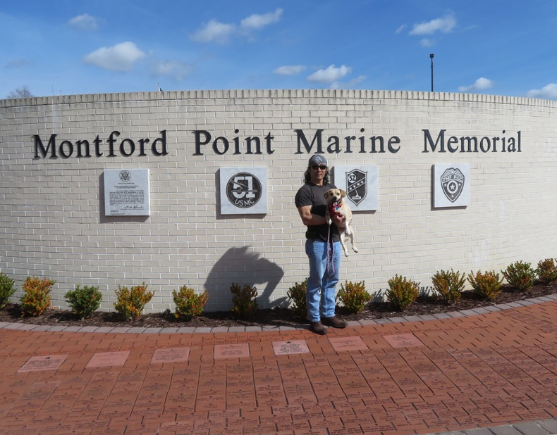 Daphne and me in front of Montford Point Marine Memorial