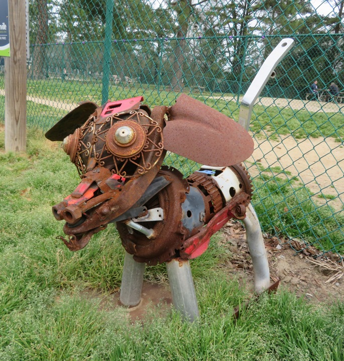 Metal dog statue