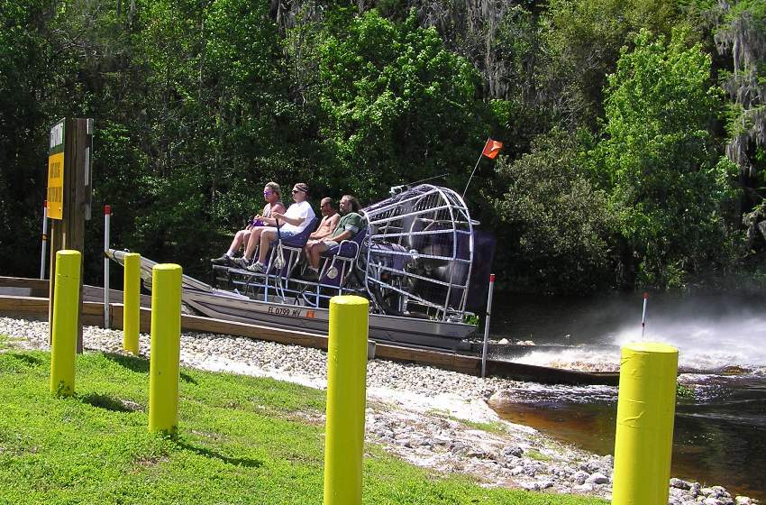 Fan boat going up ramp