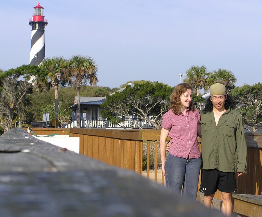 Norma and I with the lighthouse behind