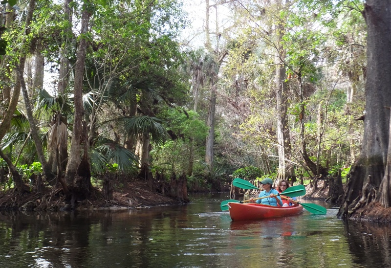 Front view of Norma and Carmen paddling