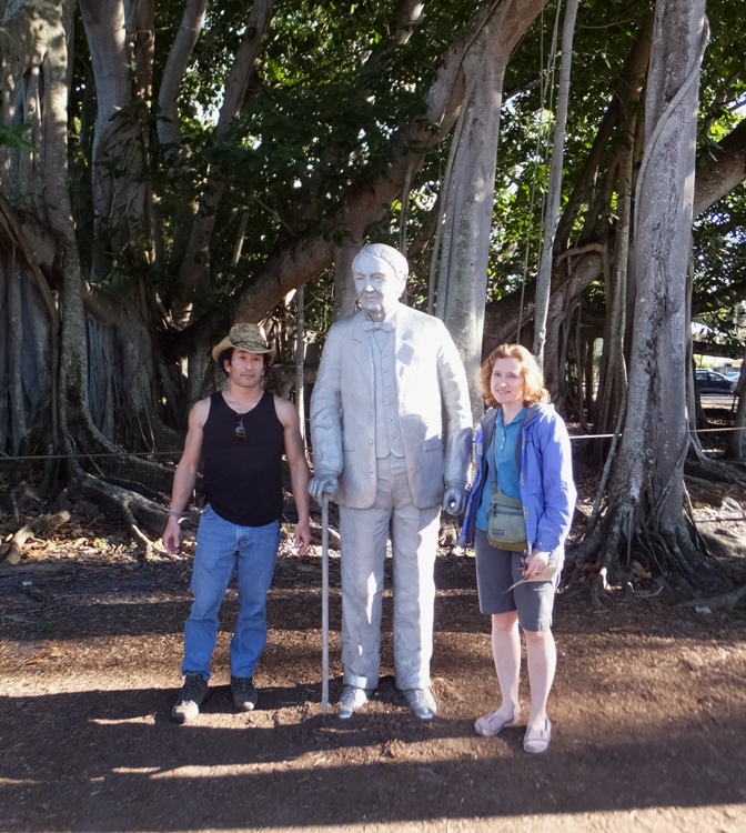 Norma and I flanking Thomas Edison statue