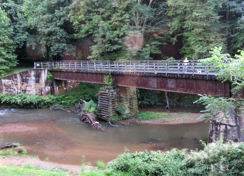 Norma and Daphne on old railroad bridge