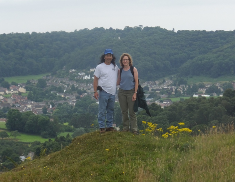 Norma and I on hill with Uley behind