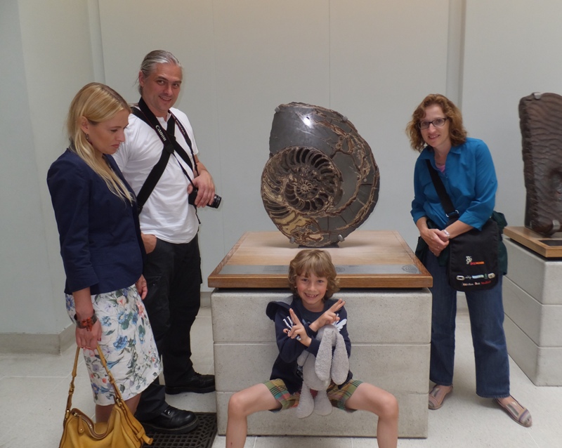 Giant ammonite with Tomasz and his family