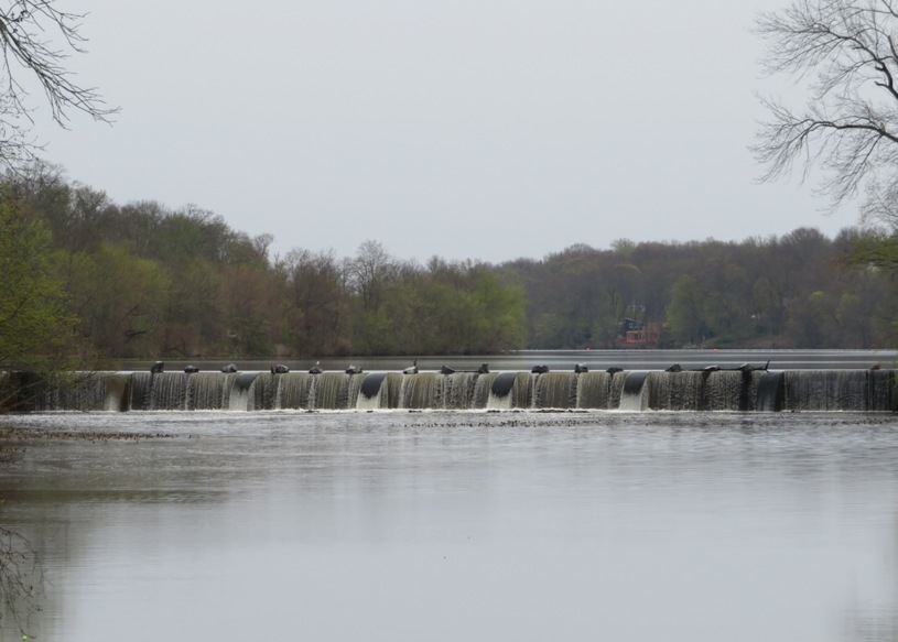 A dam separating Millstone River from Carnegie Lake