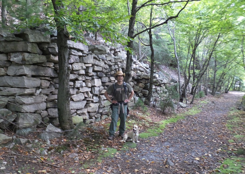Daphne and I by stone stacked by people