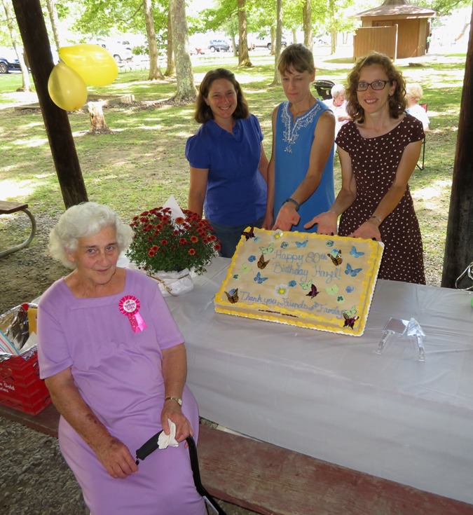 Hazel, Laah, Joyce, and Norma with birthday cake