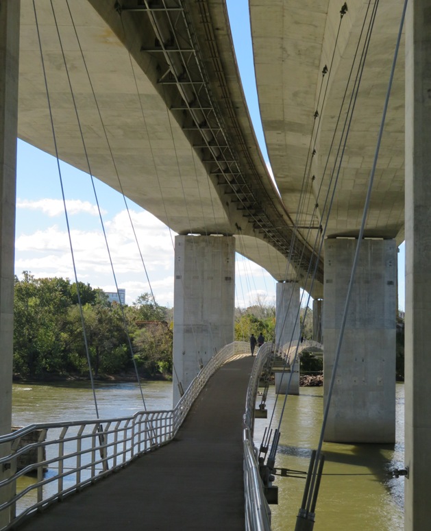 Suspended bridge under Lee Bridge and over the James River