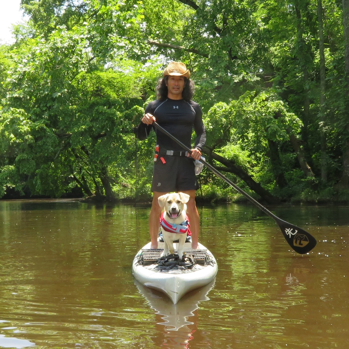 Daphne and I on SUP on Tuckahoe Creek