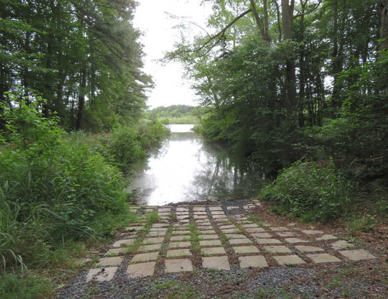 Square pavers leading down to Fleetwood Pond