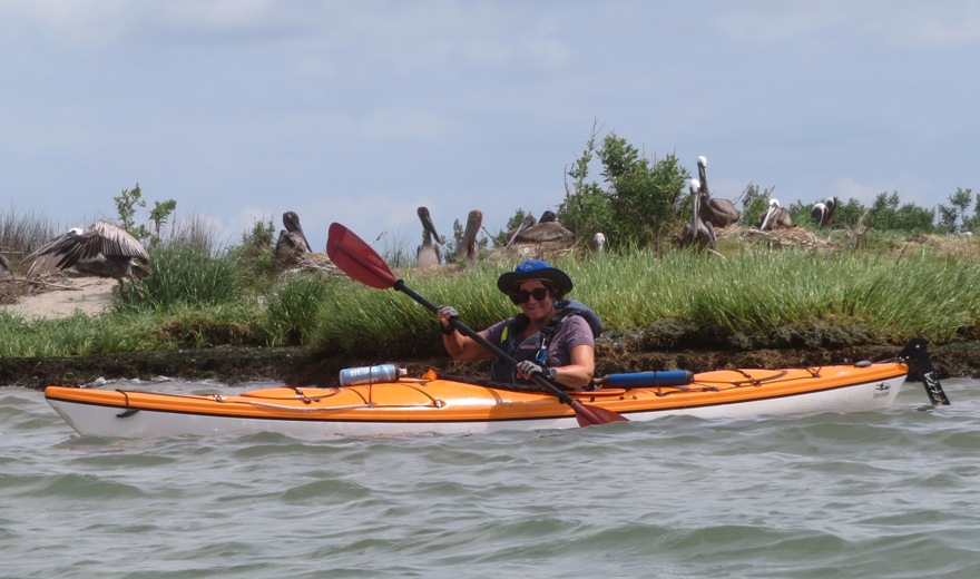 Diana in her kayak in front of rookery