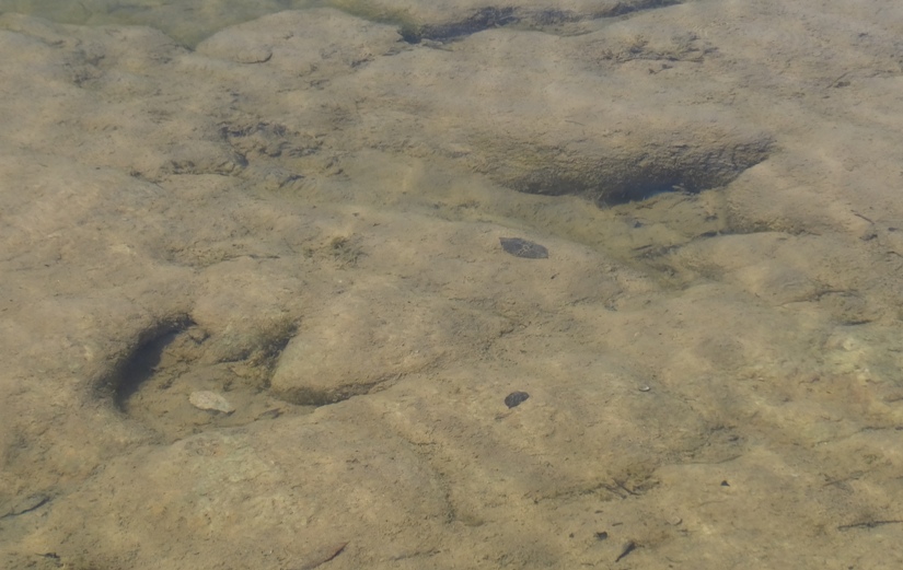 Two footprints under water