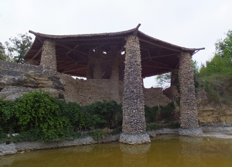 Stone columns support roof