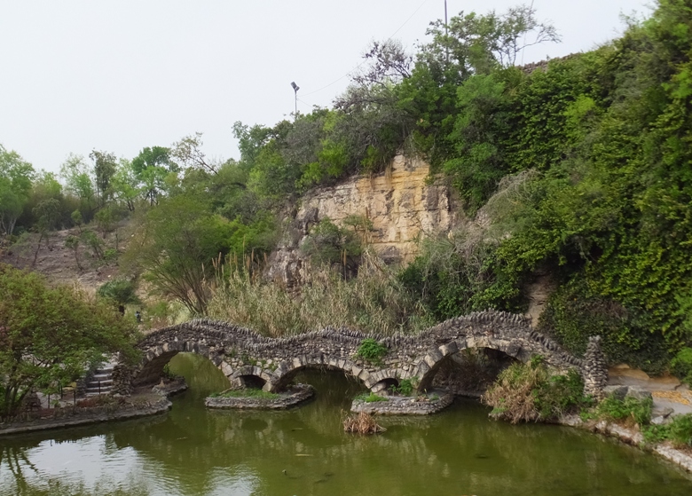 Three hump footbridge over water