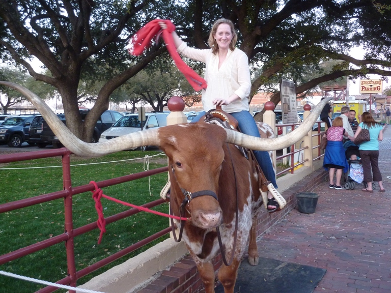 Allison perched on steer