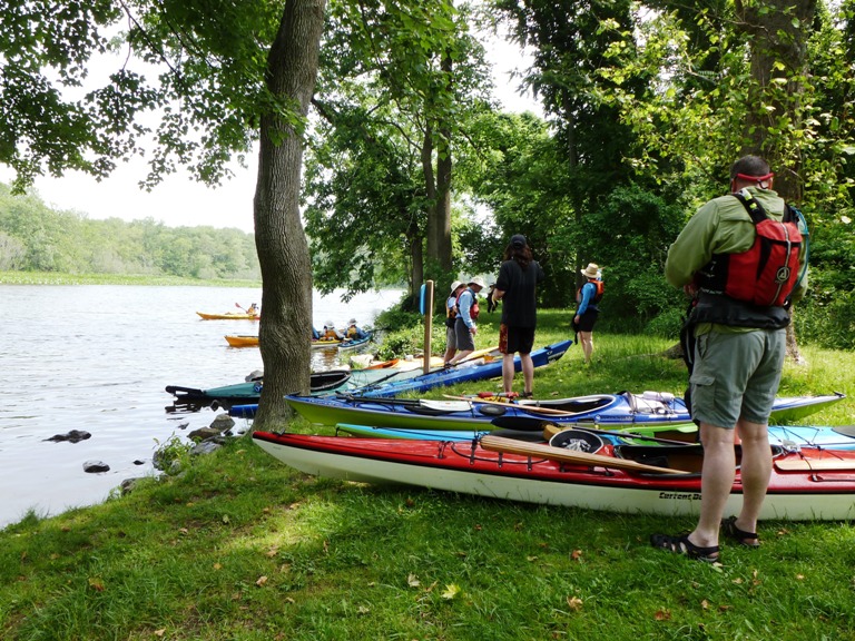 Kayakers ashore at the Edward R. Koch Fishing Area