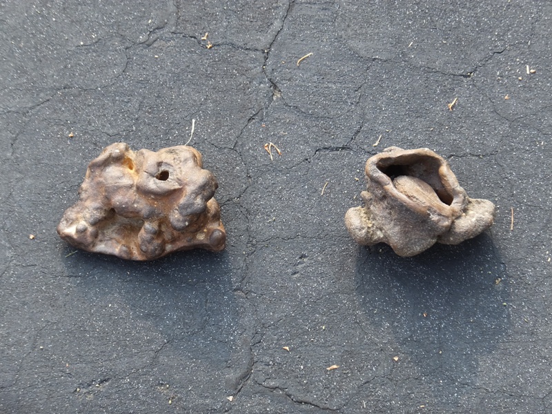 Melted rock on the left and imploded clay cylinder on the right