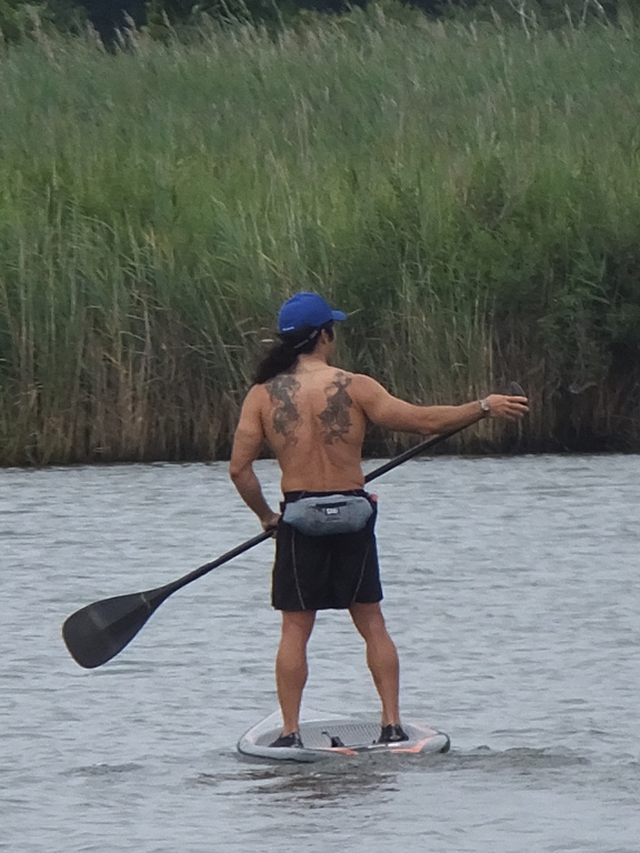 My back tattoos showing while I stand on the SUP