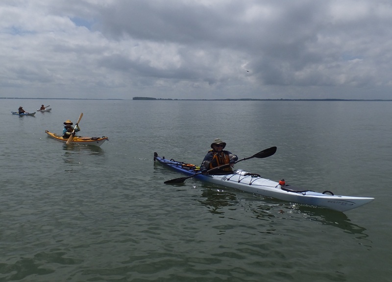 Kayaker paddling with bent shaft paddle