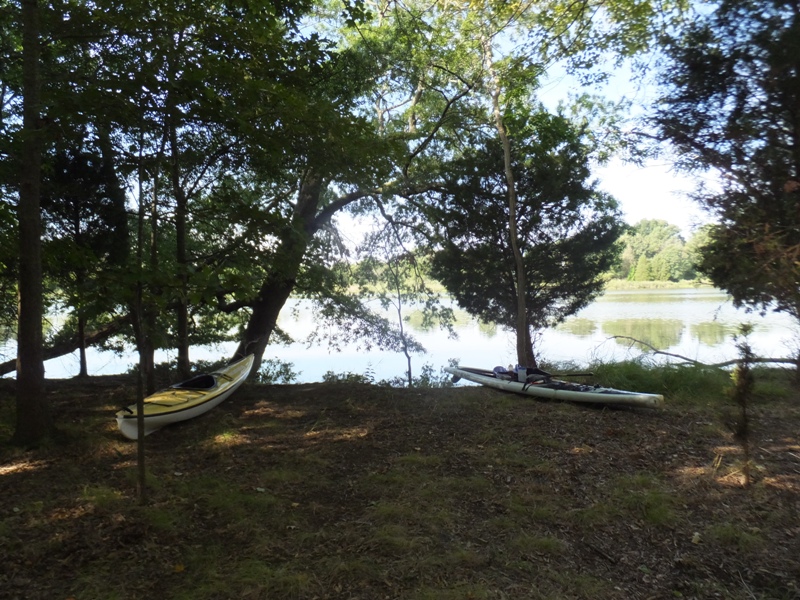 Launch area with kayak and SUP