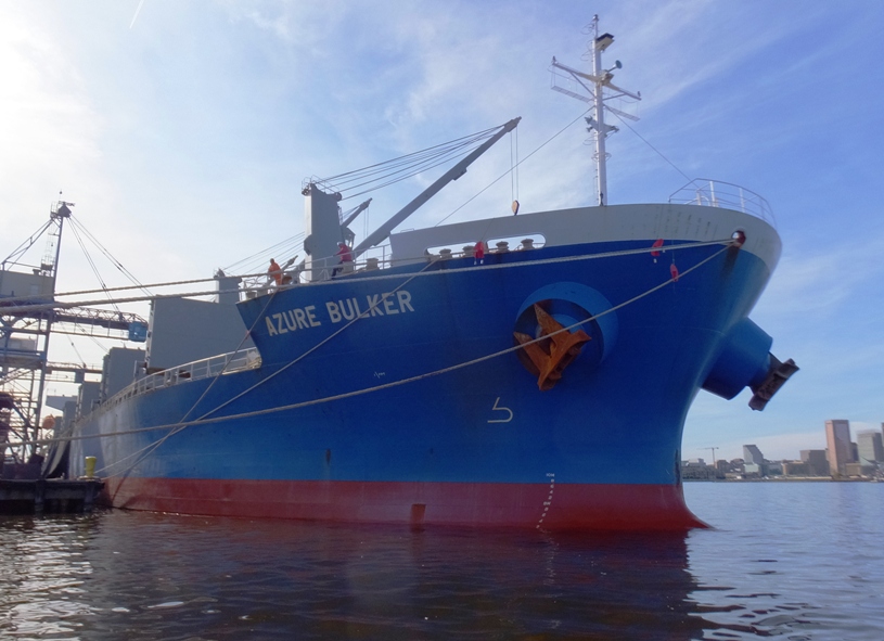 Front starboard view showing anchors