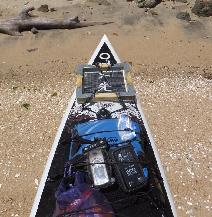 My shark tooth sieve attached to the front of my SUP