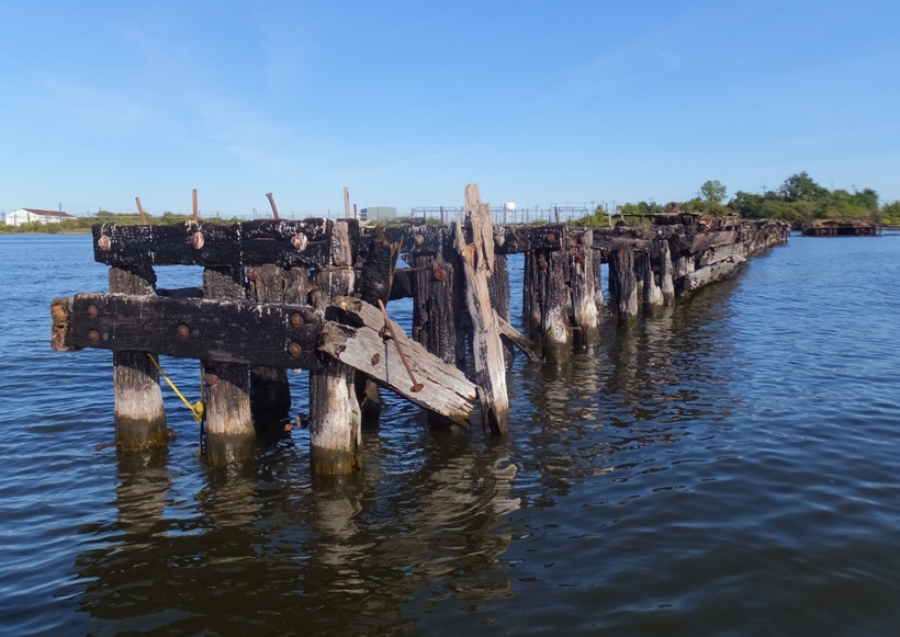 The burnt remains of the end of the pier