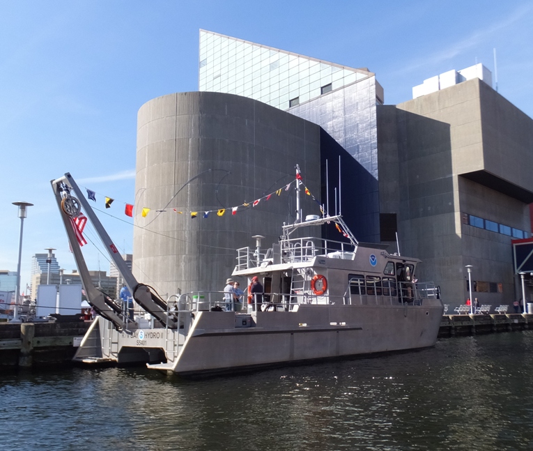 NOAA Research Vessel Bay Hydro II in front of Baltimore National Aquarium