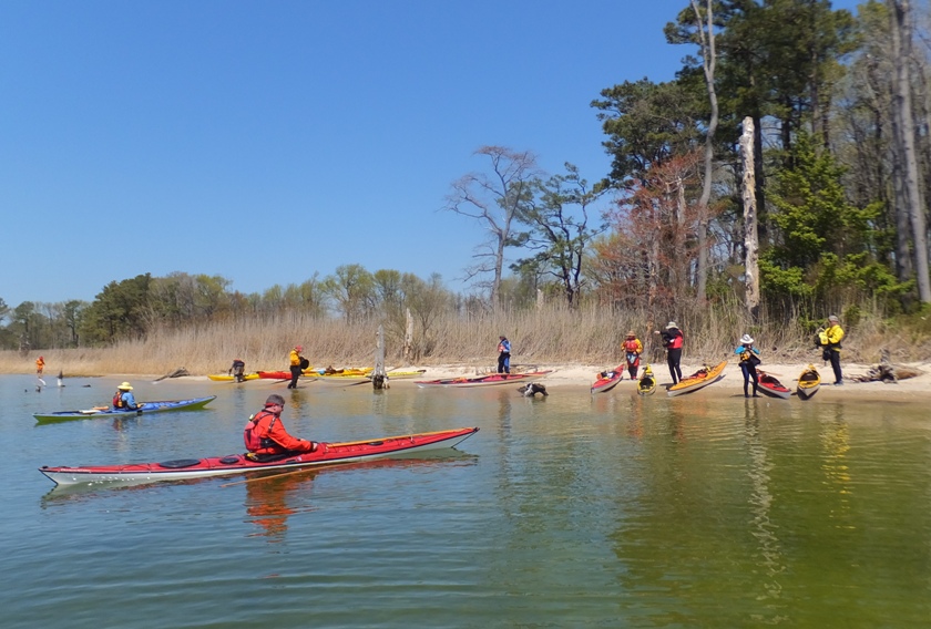 Kayakers preparing to launch