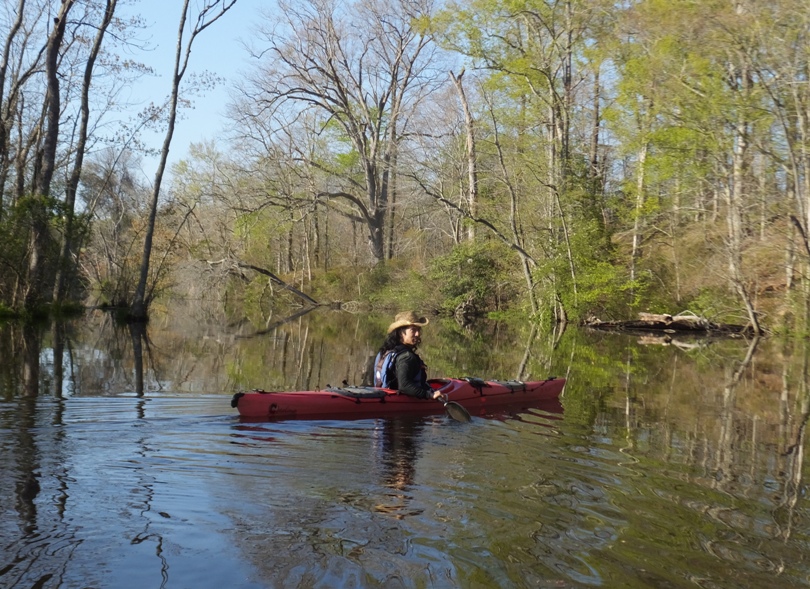 Rear starboard view of me in kayak