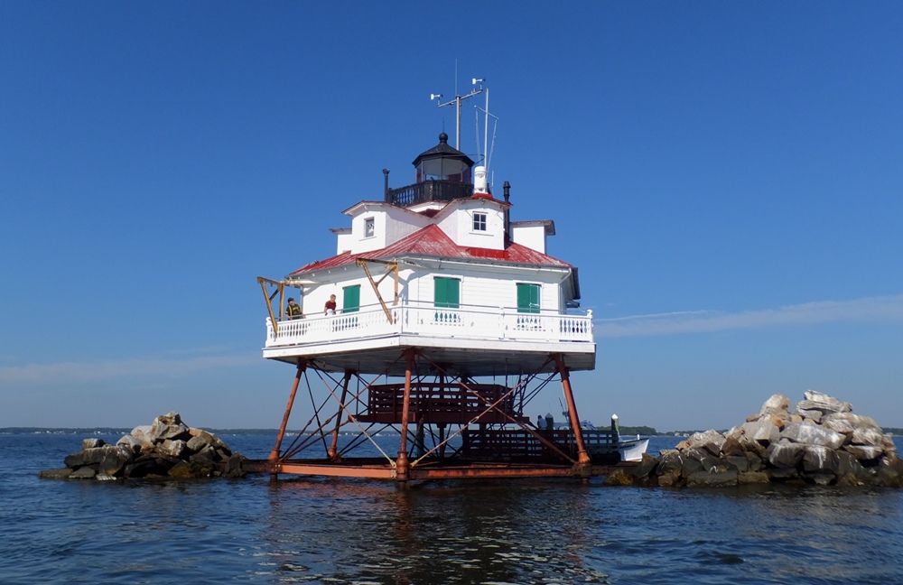 Thomas Point Lighthouse with workmen