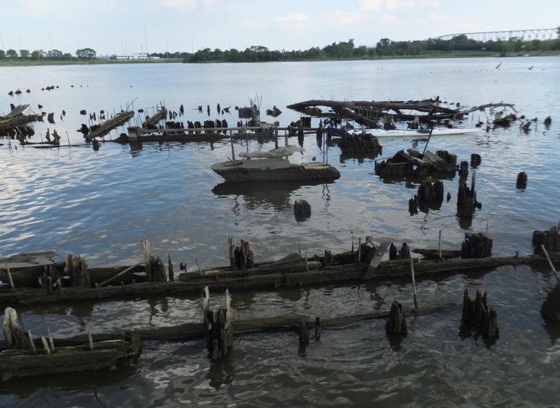 Looking slightly down on ruins and my surf ski