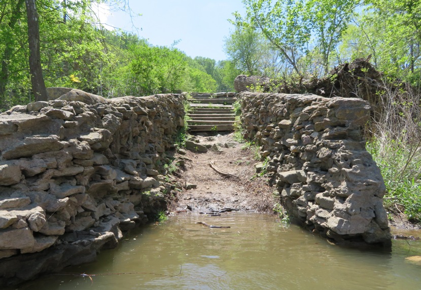 Stone walls and stairs leading to where I launched