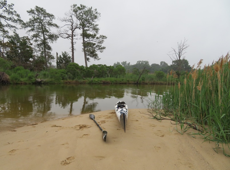 Surf ski on beach on Walsey Creek