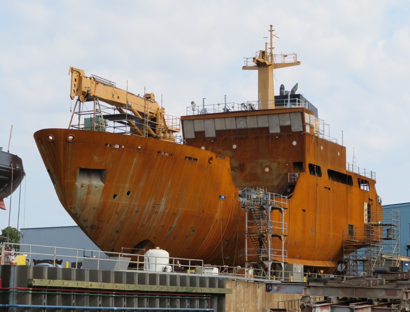 Dry docked ship at the Coast Guard Yard