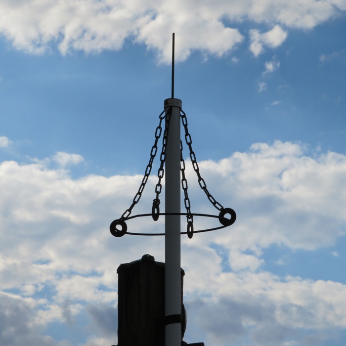 Inverted cone-shaped metal thing on pier pole