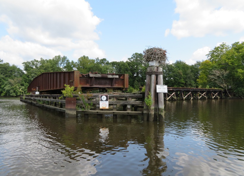 Rotating train bridge and osprey nest